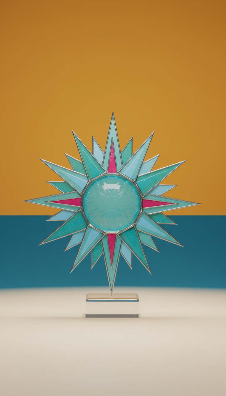Aqua Spark Geometric Suncatcher With Faceted Texture