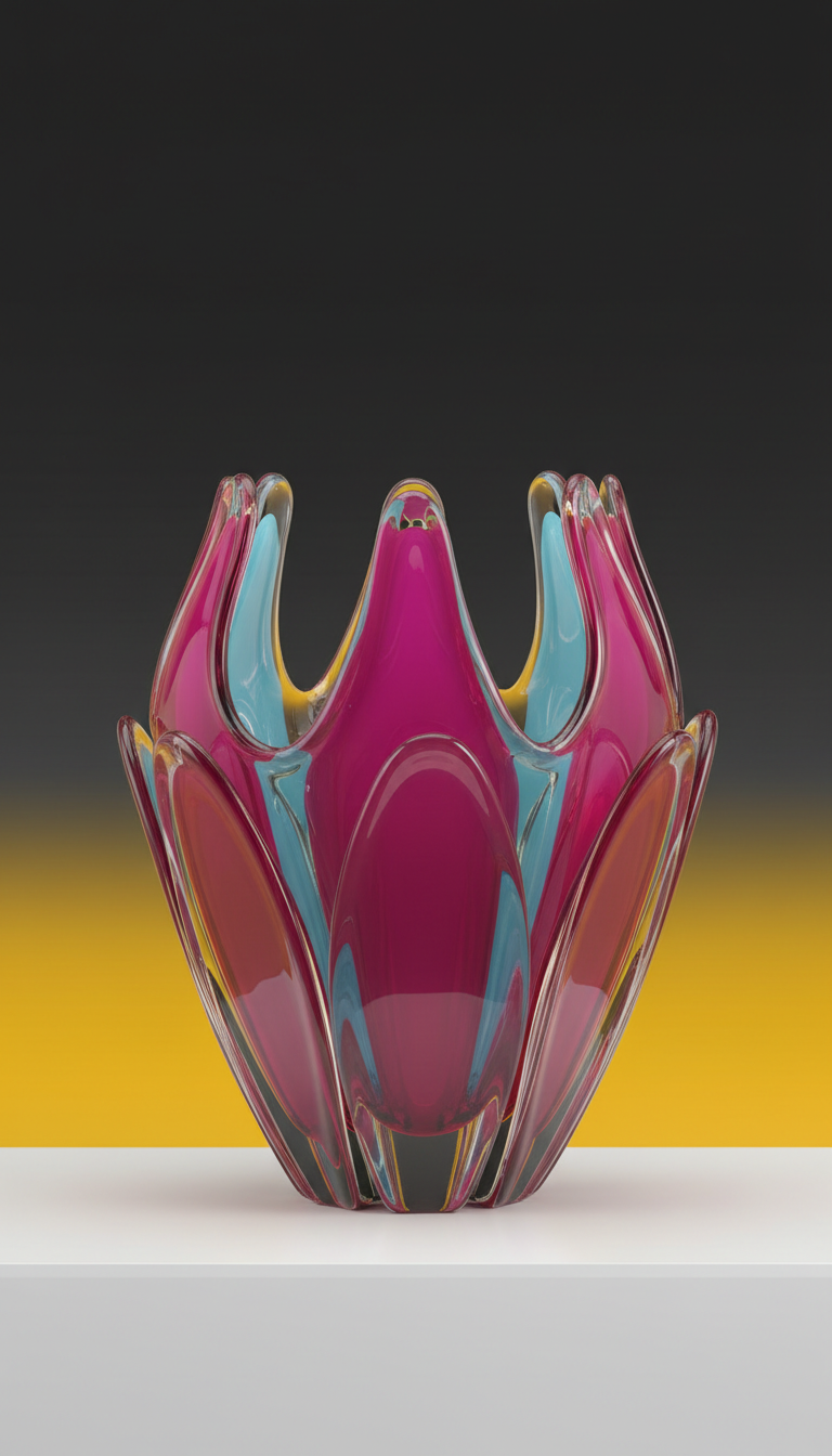 Crimson Fuchsia Fused Glass Sculptural Centerpiece